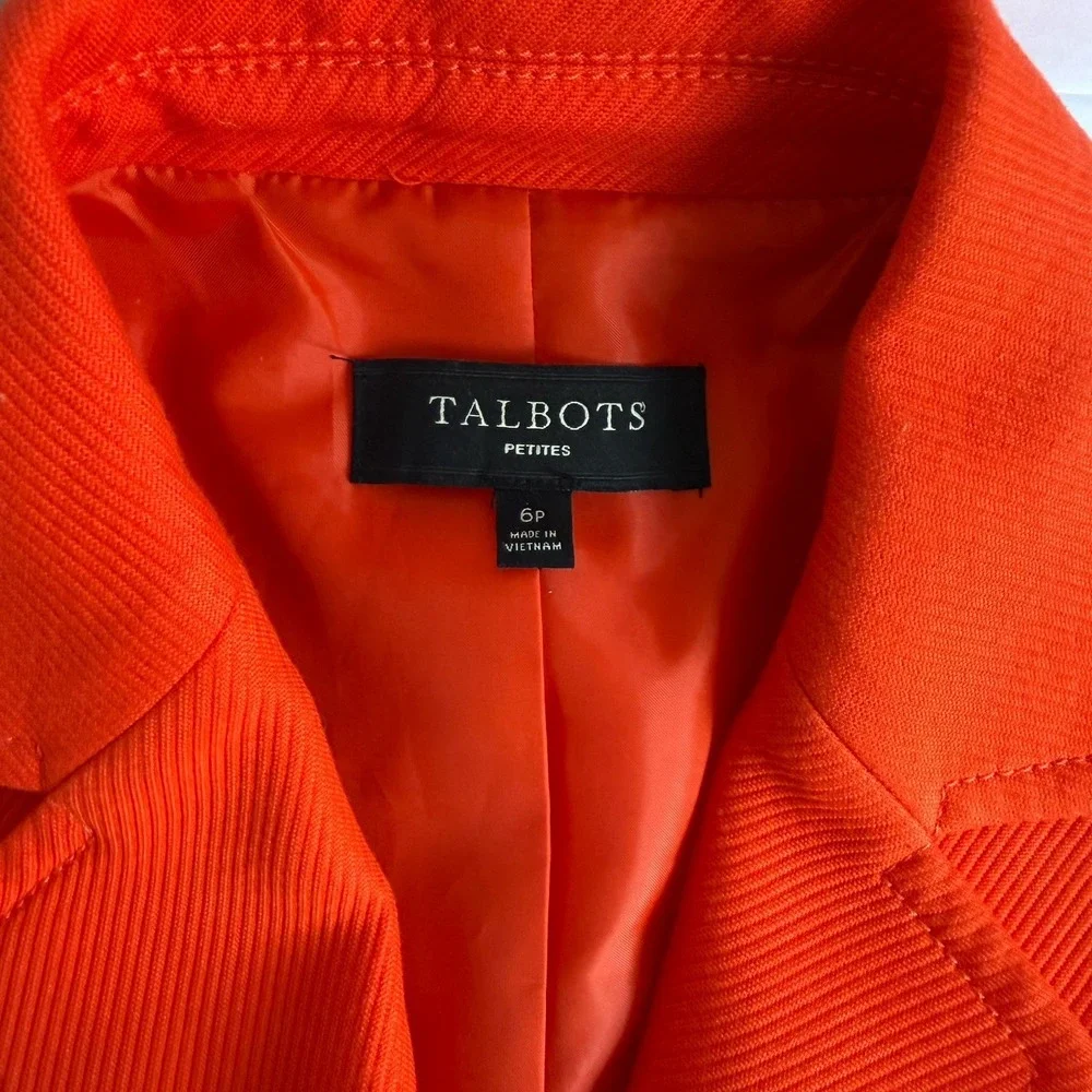 Talbots Blazer 6 PETITE Red Orange Textured Lined Classic Career Preppy Office